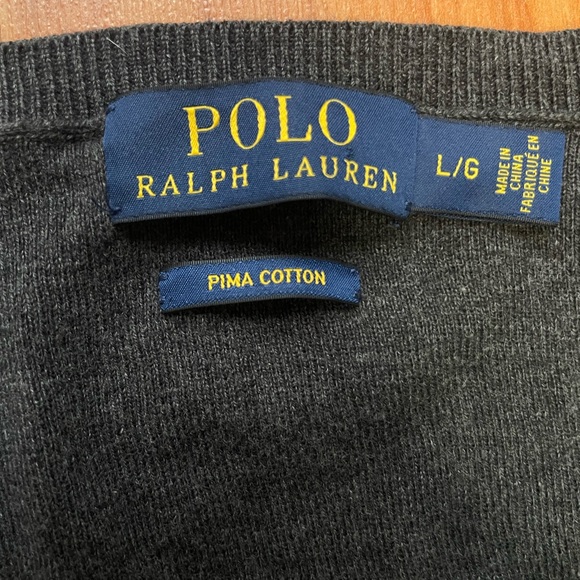 Grey Pima Cotton Ralph Lauren V Neck Sweater (L) - Picture 8 of 8